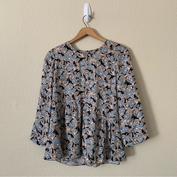 Rebecca Taylor 100% Silk Floral Crew Neck Blouse Size 2 Daisies 3/4 Sleeve - Picture 9 of 9